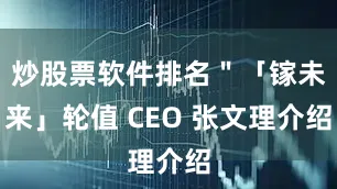 炒股票软件排名＂「镓未来」轮值 CEO 张文理介绍