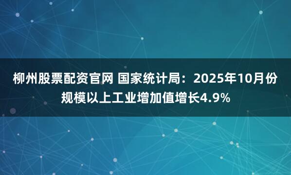 柳州股票配资官网 国家统计局：2025年10月份规模以上工业增加值增长4.9%